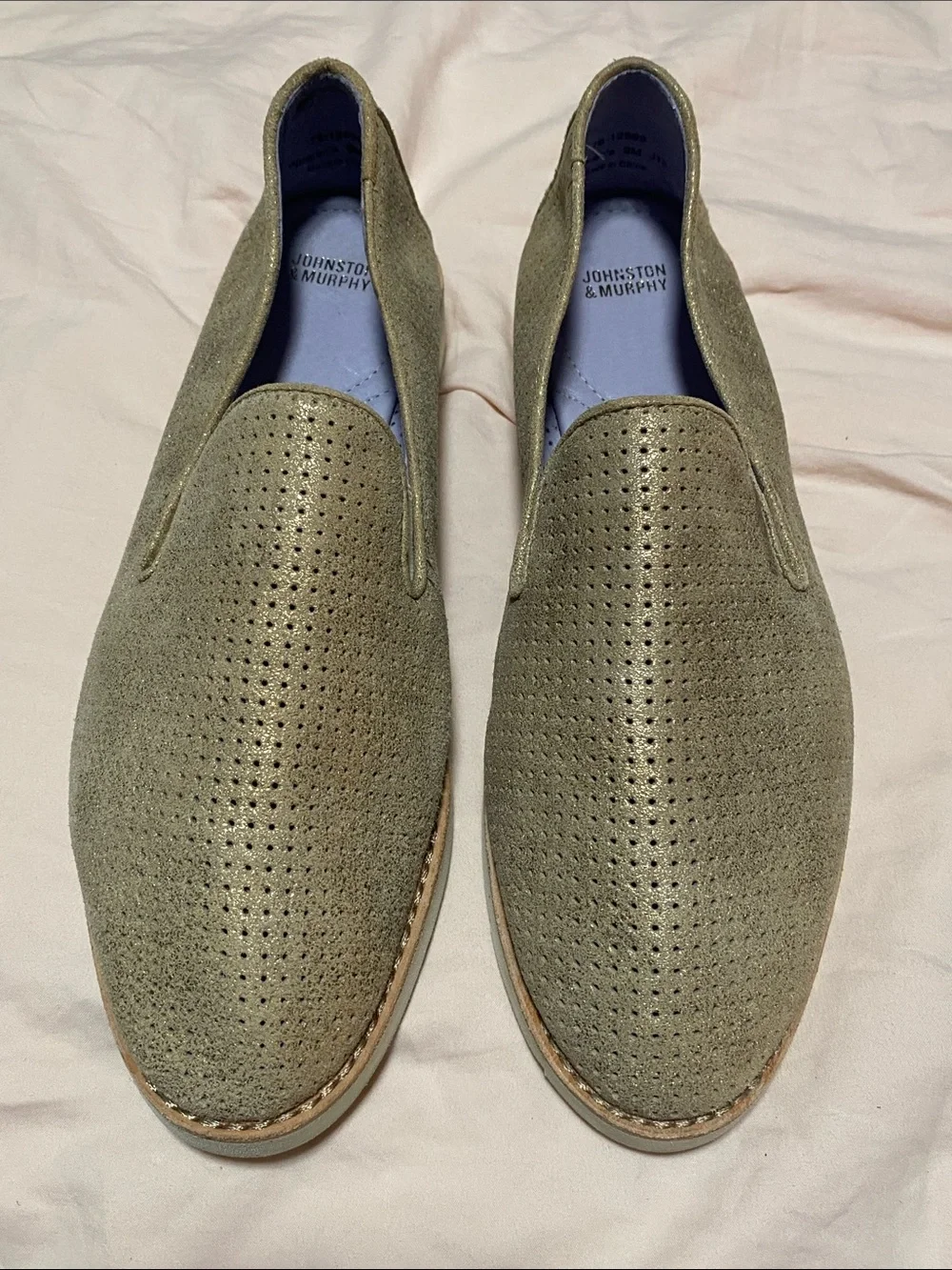 Johnston & Murphy Gold tone Perforated Suede Slip-On Loafers